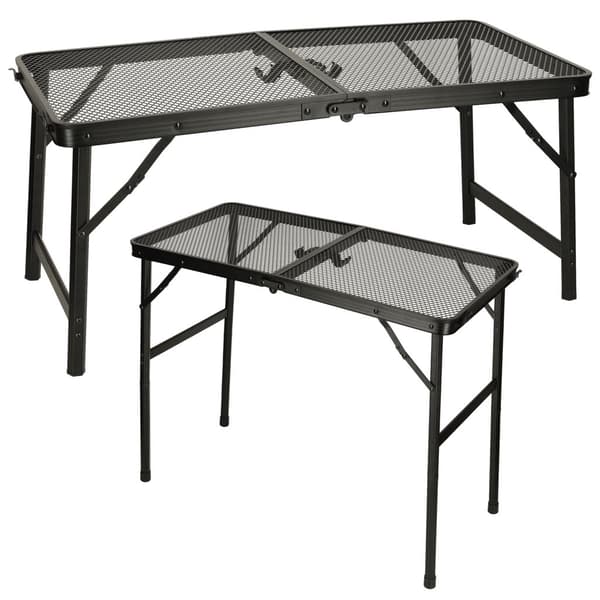 Sammenklappeligt campingbord 80x40 cm sort aluminium med jernmesh-top 1,6 kg