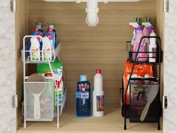 Köksorganisatör metall 2 hyllplan med sidokorg vit 35 cm