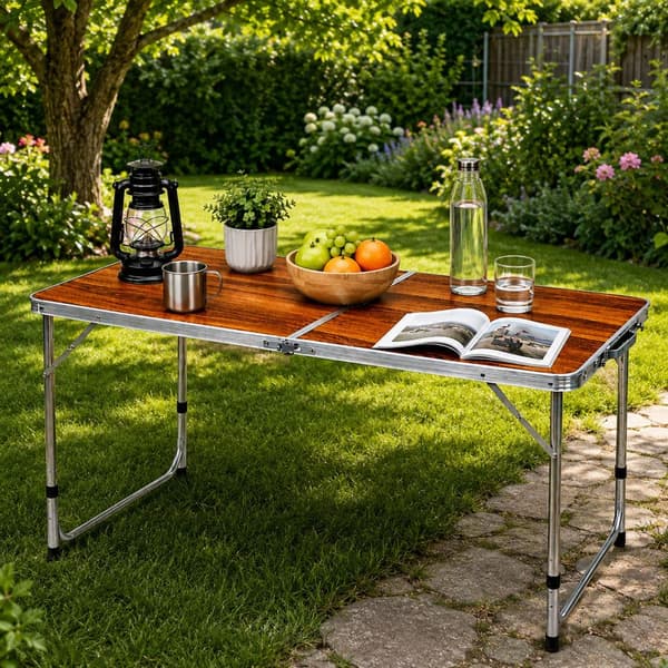 Hopfällbart campingbord 120x60 cm höjdjusterbart 55-70 cm i väska