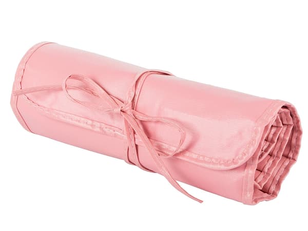 Makeuppenselsæt 24 dele syntetiske børster rosa/sort med etui