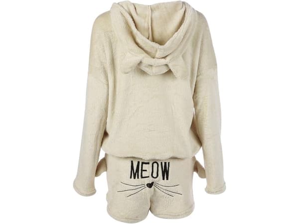 Pyjamassæt til dame 100% bomuld langærmet + shorts beige XL 2 dele