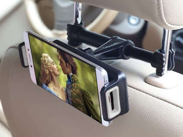 Nakkestøtteholder til bil til mobil/tablet 11–19 cm sort