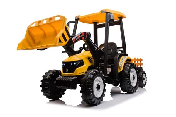 Batteridriven lektraktor 24V med släpvagn, gul