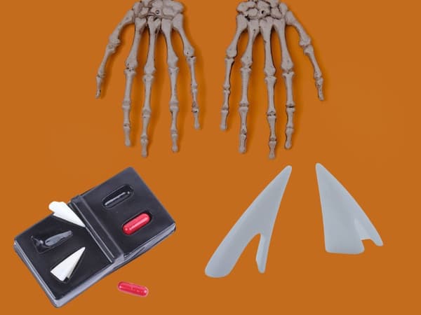 Halloween vampyrtænder med kunstigt blod, universal, 25 mm, 2 blodtabletter