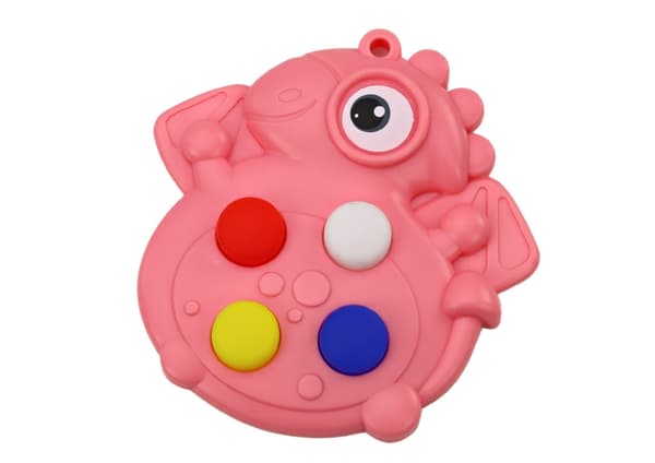 Pop It dinosaur antistress-legetøj rosa 8x8 cm med 4 knapper