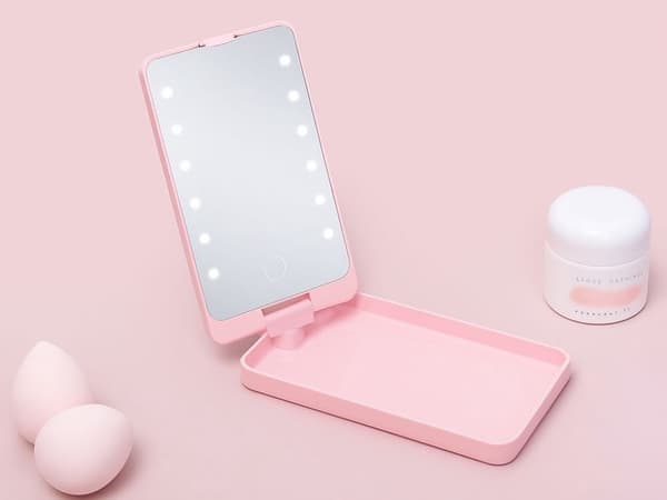 LED-makeupspejl foldbart med belysning 16x9 cm genopladelig blandet farve