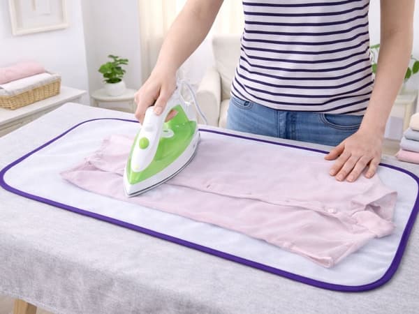 Strykduk skydd i mesh 90 x 40 cm lila med elastisk handrem