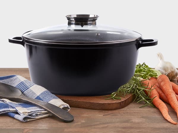 Gryde 12,6 L med glaslåg aromatisør støbt aluminium non-stick