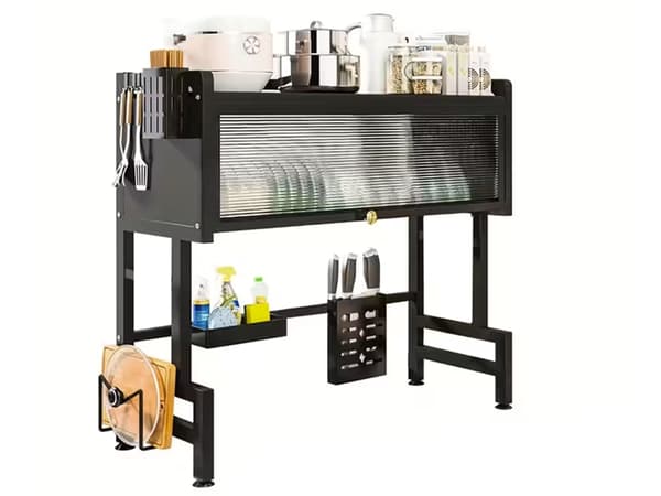 Opvaskestativ over vask 85 cm 2 niveauer med låger sort
