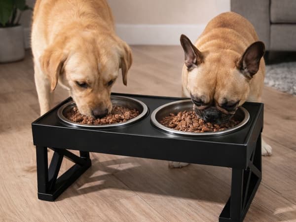 Hævet madskål hund/kat med 2 rustfri skåle 1,8 L, sort