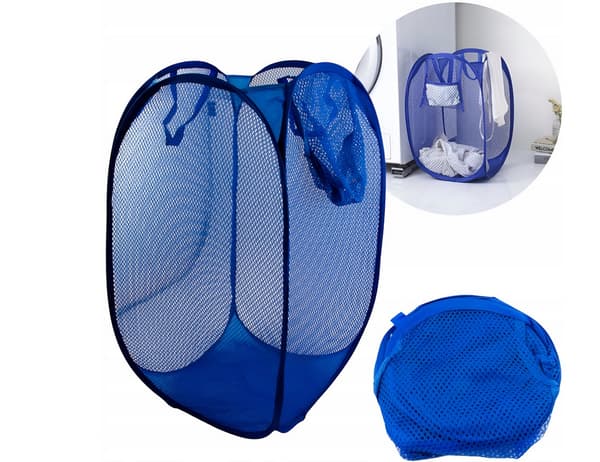Sammenklappelig opbevaringskurv i mesh 40 L blå 47 x 26 x 26 cm