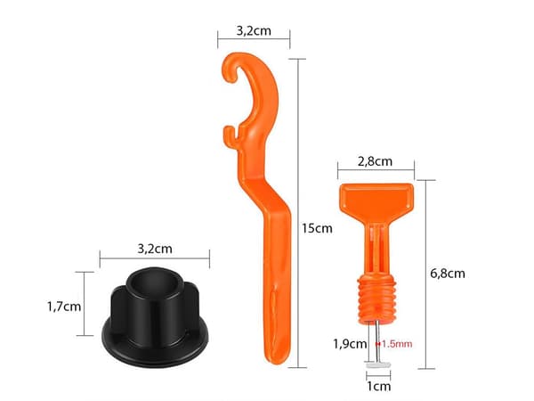 Fliselægningssystem 50 clips + nøgle til fliser 3–16 mm rød