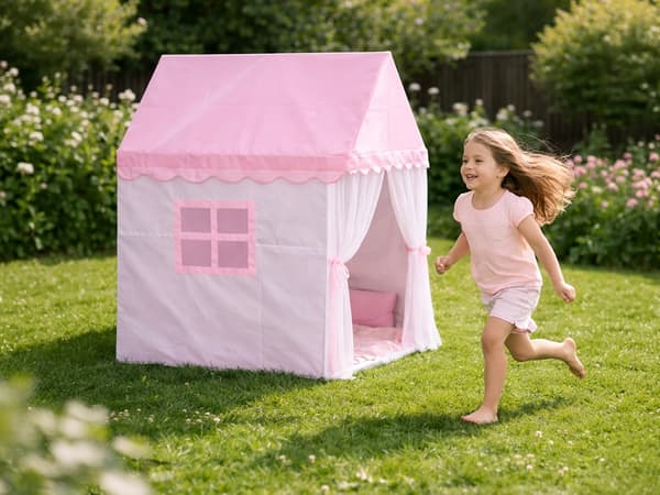 Børnetelt slot rosa polyester 130x98x125 cm med bærepose