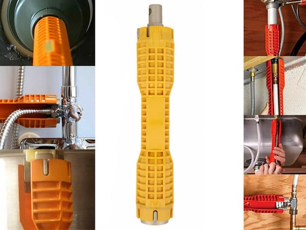 Rørnøgle til blandere/vask 26 cm, plastik/stål, gul