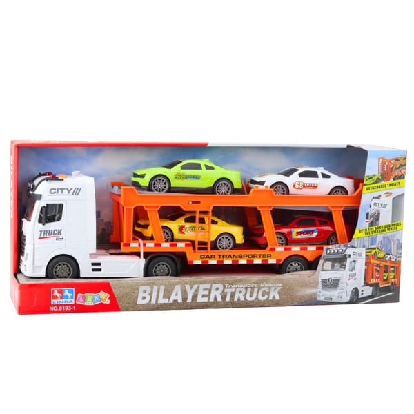 Legetøjs-bugseringsbil 57 cm med lys og lyd + 4 biler inkl. batterier