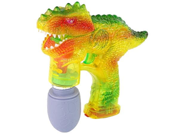 Dinosaur-sæbeboblemaskine gul med 2 flasker sæbeboblevæske 3+