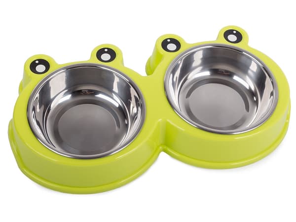 Dobbelt madskål hund/kat grøn 2x300 ml rustfrit stål