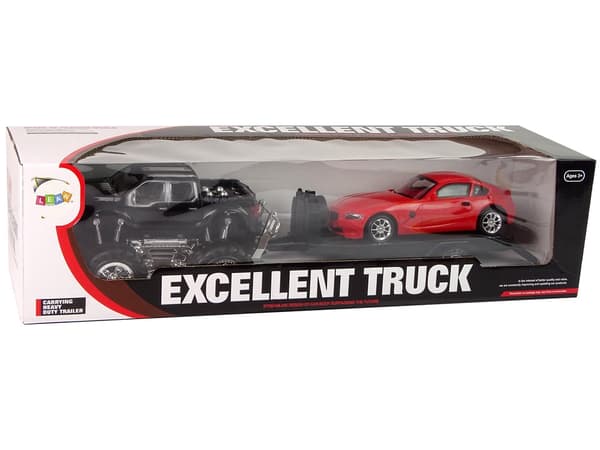 Leksaksbilar set Monstertruck med karavan och vit BMW, 3 delar