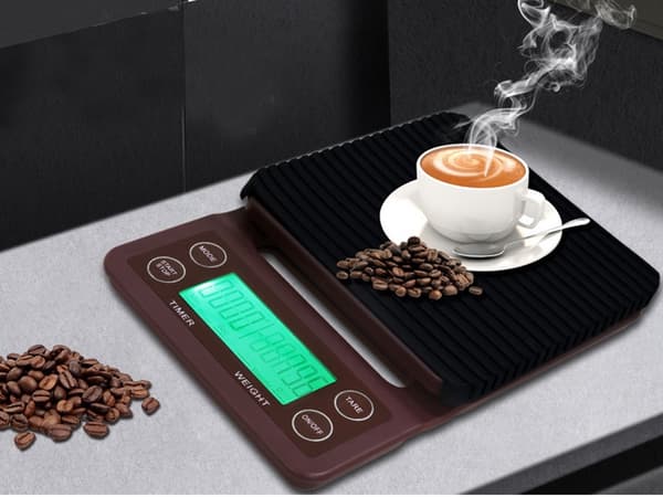 Elektronisk kaffevåg med timer 0,1 g 0–5 kg brun inkl AA