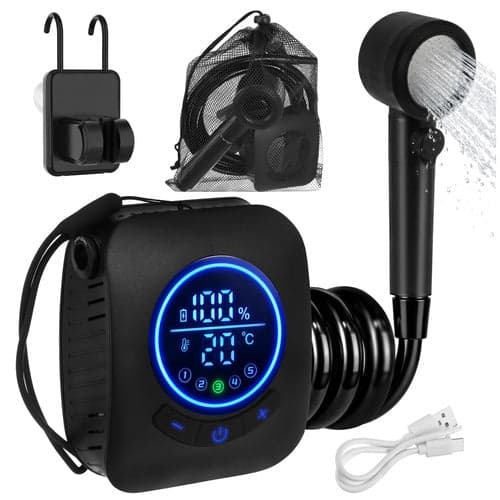 Bærbar campingbruser 8000mAh USB IPX8 LED-display 5–10 l/min