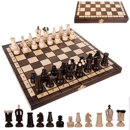 Schackset hornbeam 31x31 cm låsbar schackbräda med förvaring brun/kräm