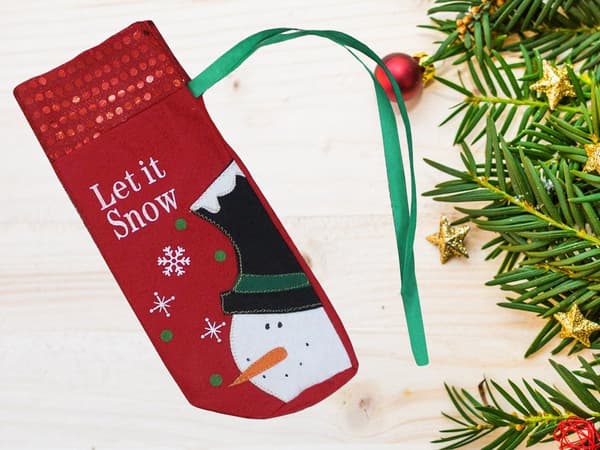 Flasköverdrag julmotiv snögubbe röd 30x13 cm universell storlek