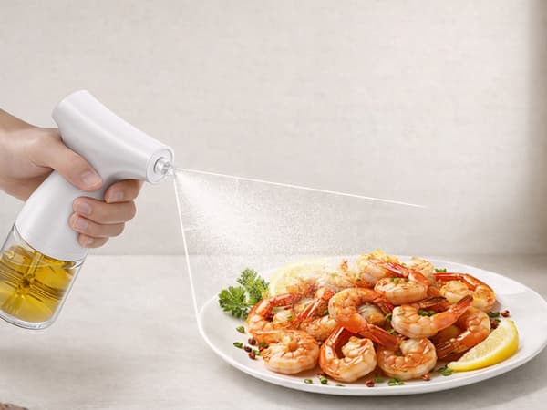 Elektrisk oliesprøjte 200 ml glas USB-C justerbar spray hvid