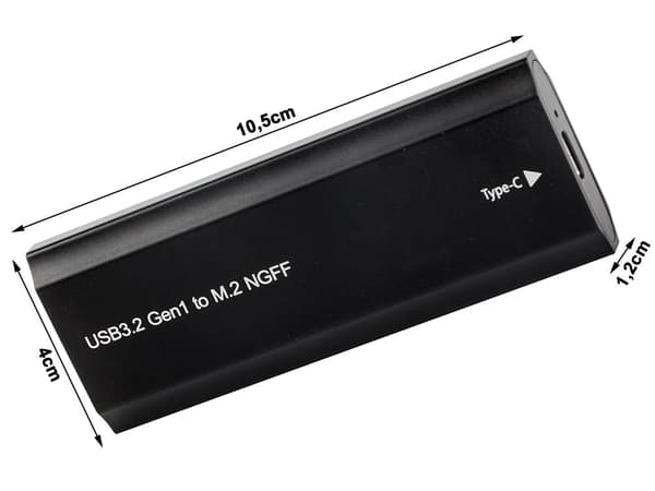 M.2 SATA NGFF SSD-kabinet USB 3.1/USB-C til 2230-2280 sort
