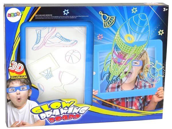 Oplyst 3D-whiteboard sæt med neonmarkører, skabeloner & 3D-briller