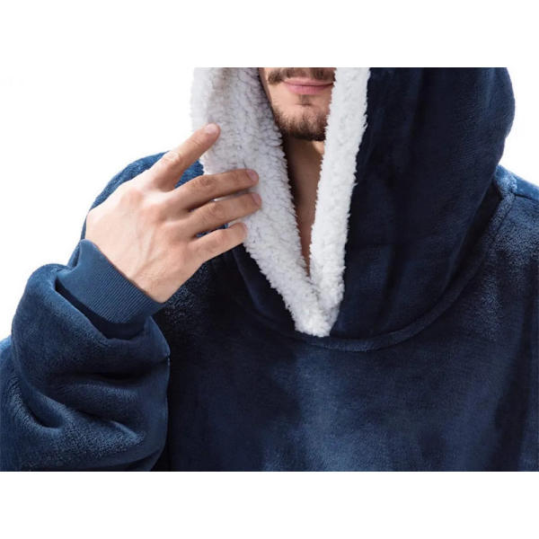 Filttröja med huva teddyfoder one size unisex navy blue