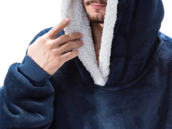 Fleece-trøje med hætte teddyfor one size unisex navy blue