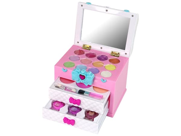 Sminkset leksak i resväska med spegel 21 delar, rosa/vit 5+ år