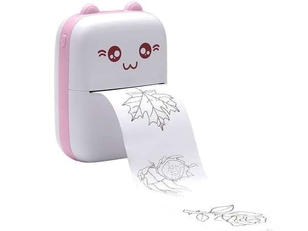 Mini lämpötulostin Bluetooth 57 mm vaaleanpunainen paperirullalla ja USB-C