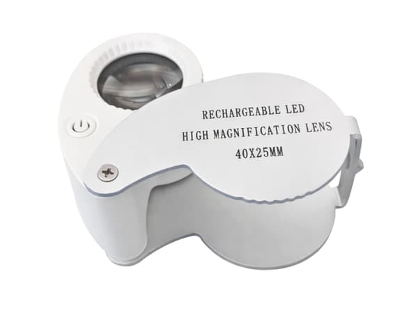 Lup 40x 25 mm med 9 LED USB-C genopladelig foldbar