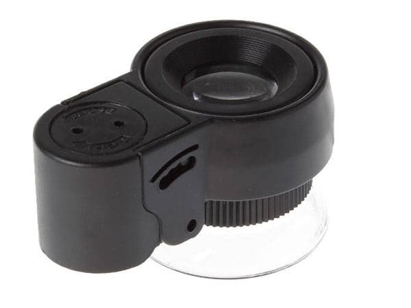 Juvelerlup 45x med 2 LED + UV, linse 21 mm, sort, etui