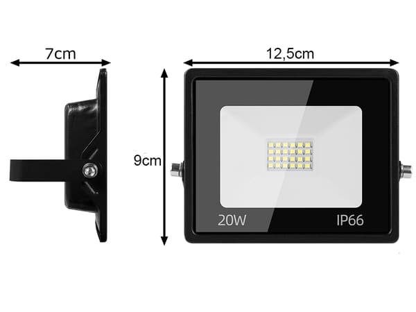 LED-projektør 20W 6000K IP66 udendørs metal mat sort