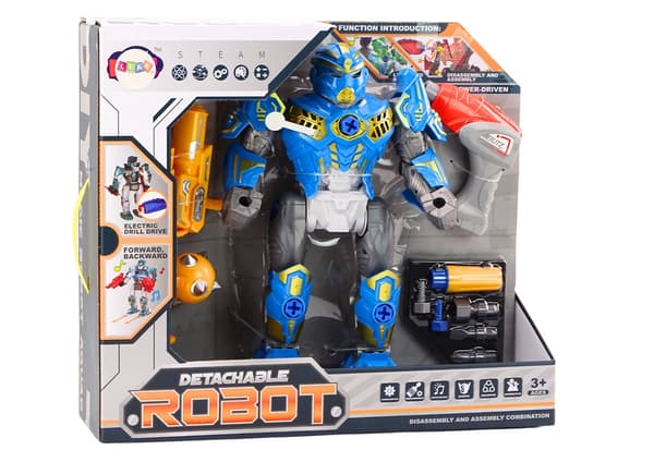 Bygbar robotlegetøj med boremaskine, lys & lyd, 36,5 cm, 3+