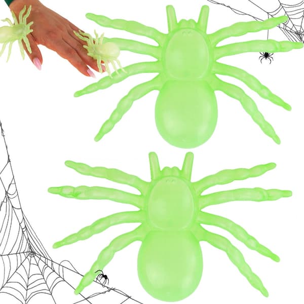 Halloween spindlar självlysande 11x7 cm 2-pack plast grön