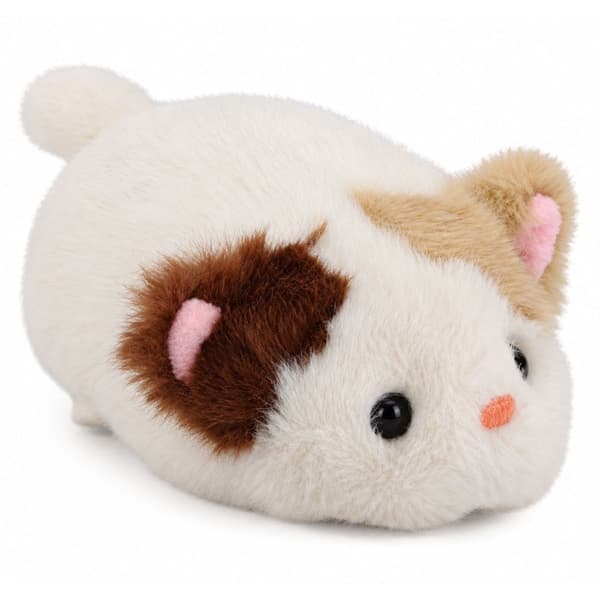 Blød kattekilling 16 cm hvid med brune/beige pletter og lyserøde detaljer