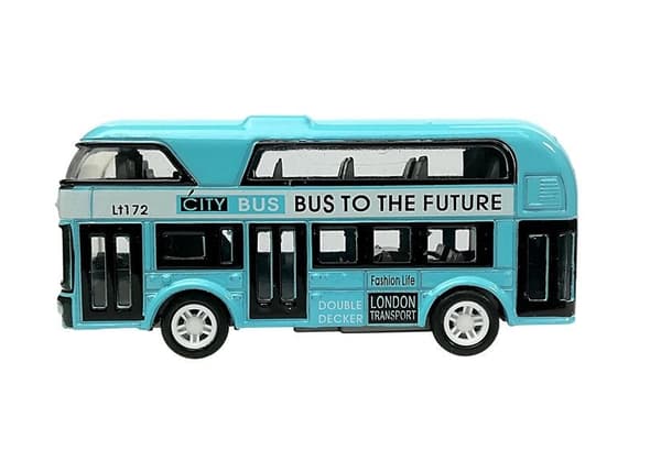 Leksaksbuss dubbeldäckare 9 cm pull-back blå, 3+ år