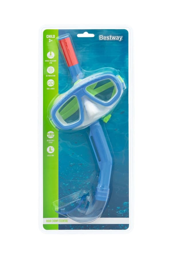 Dykmask och snorkel barn 3+ marinblå UV-skydd latexfri 2-pack