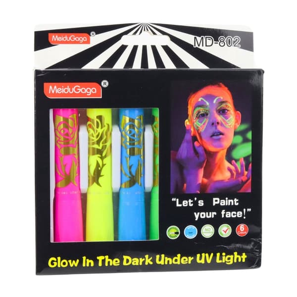 Neon ansiktsfärg pennor 6-pack fluorescerande UV-smink för barn