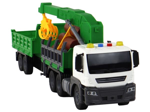 Lelukuorma-auto nosturilla 1:16 kitkaveto ääni 50 cm perävaunulla