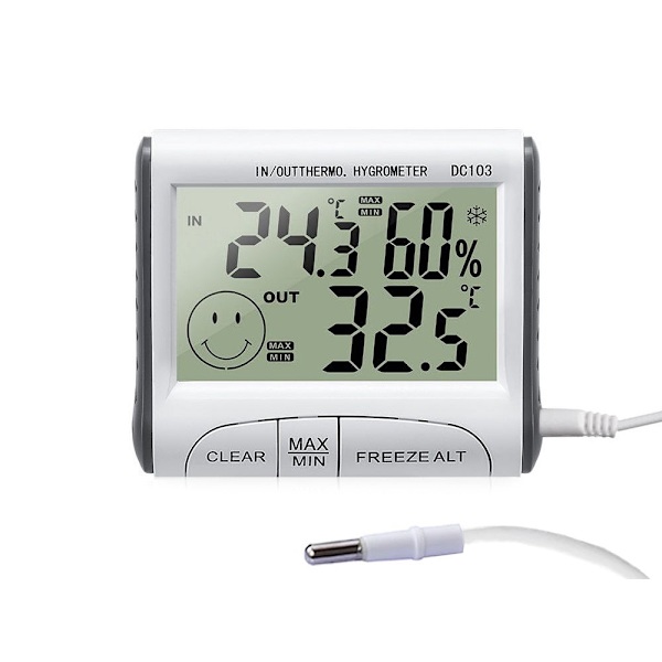 Väderstation termometer/hygrometer med extern sensor, inne/ute, vit