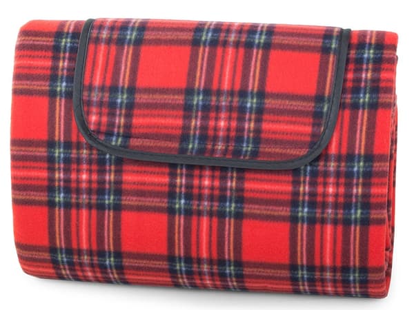 Picnictæppe fleece med vandtæt underside 150 x 200 cm rødternet