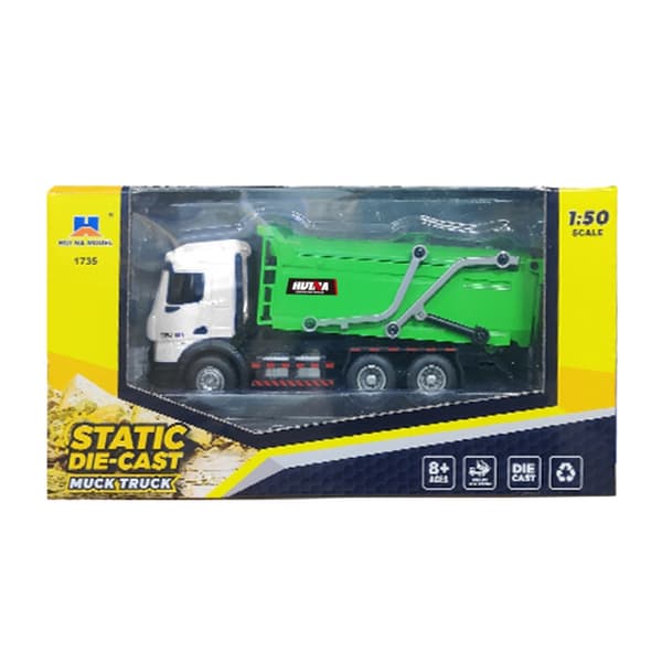 Die-cast sopbilmodell 1:50 i metall/plast med lyftbar container 19 cm