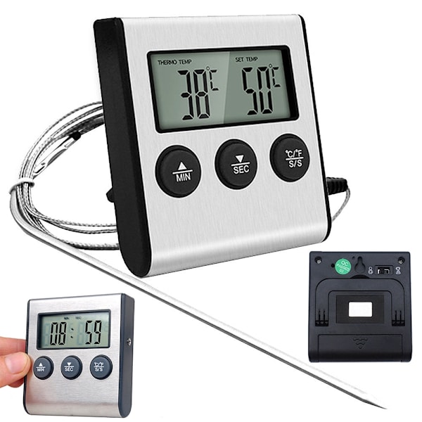 Digital stektermometer med sond 15 cm, LCD, timer, -25 till 250°C