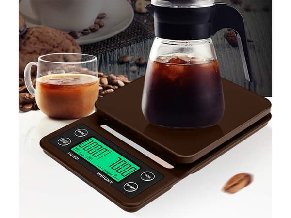 Elektronisk kaffevåg med timer 0,1 g 0–5 kg brun inkl AA