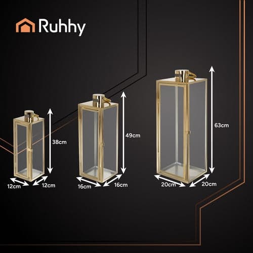 Lyktset 3-pack guld i glas/rostfritt stål för LED och värmeljus