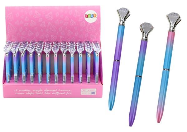 Kulspetspenna med diamanttopp blått bläck 16 cm 48-pack